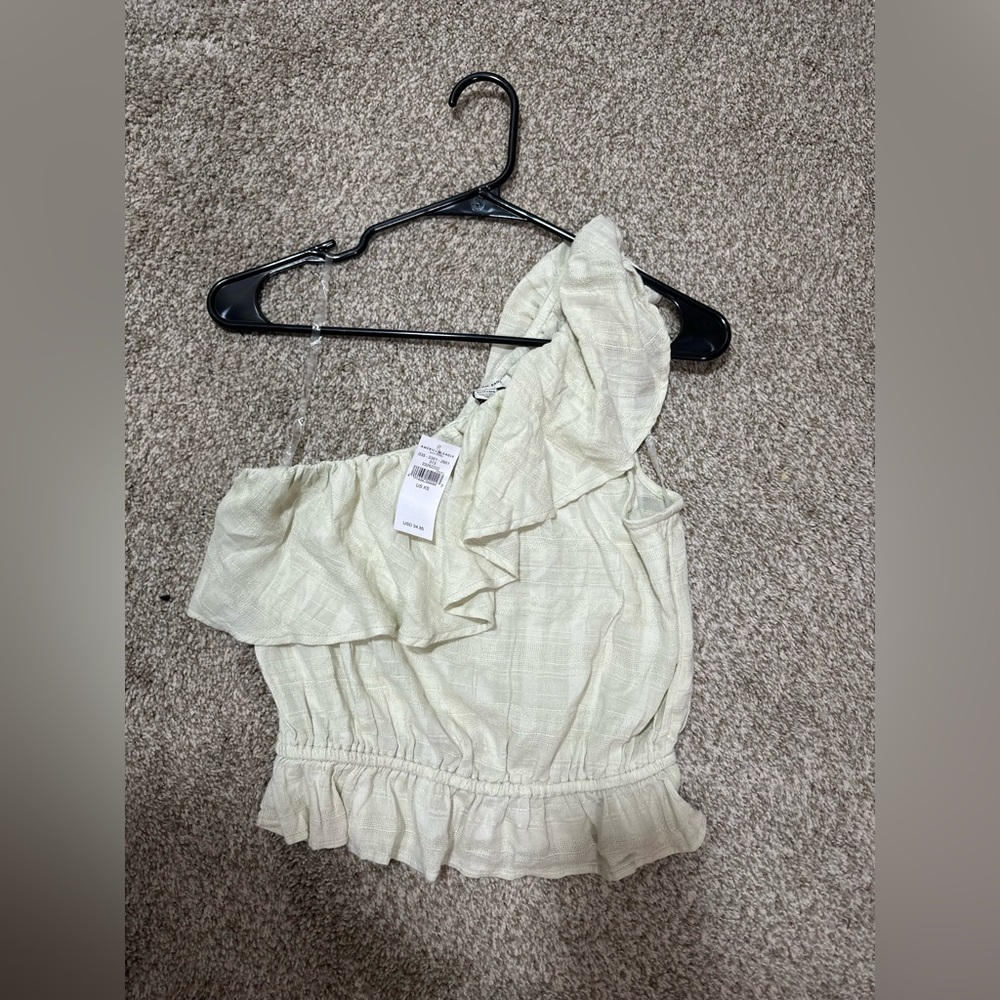 American Eagle Outfitters Cream Ruffle One-Shoulder Tank Top